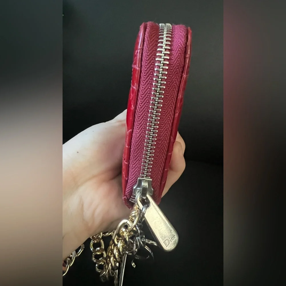 Christian Dior Red Long Zippy Wallet with Crossbody Chain